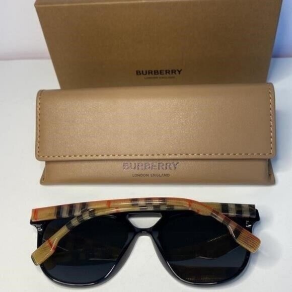 Authentic- New - Burberry Men's Black/Light Havana Square Sunglasses 56mm - Picture 7 of 9